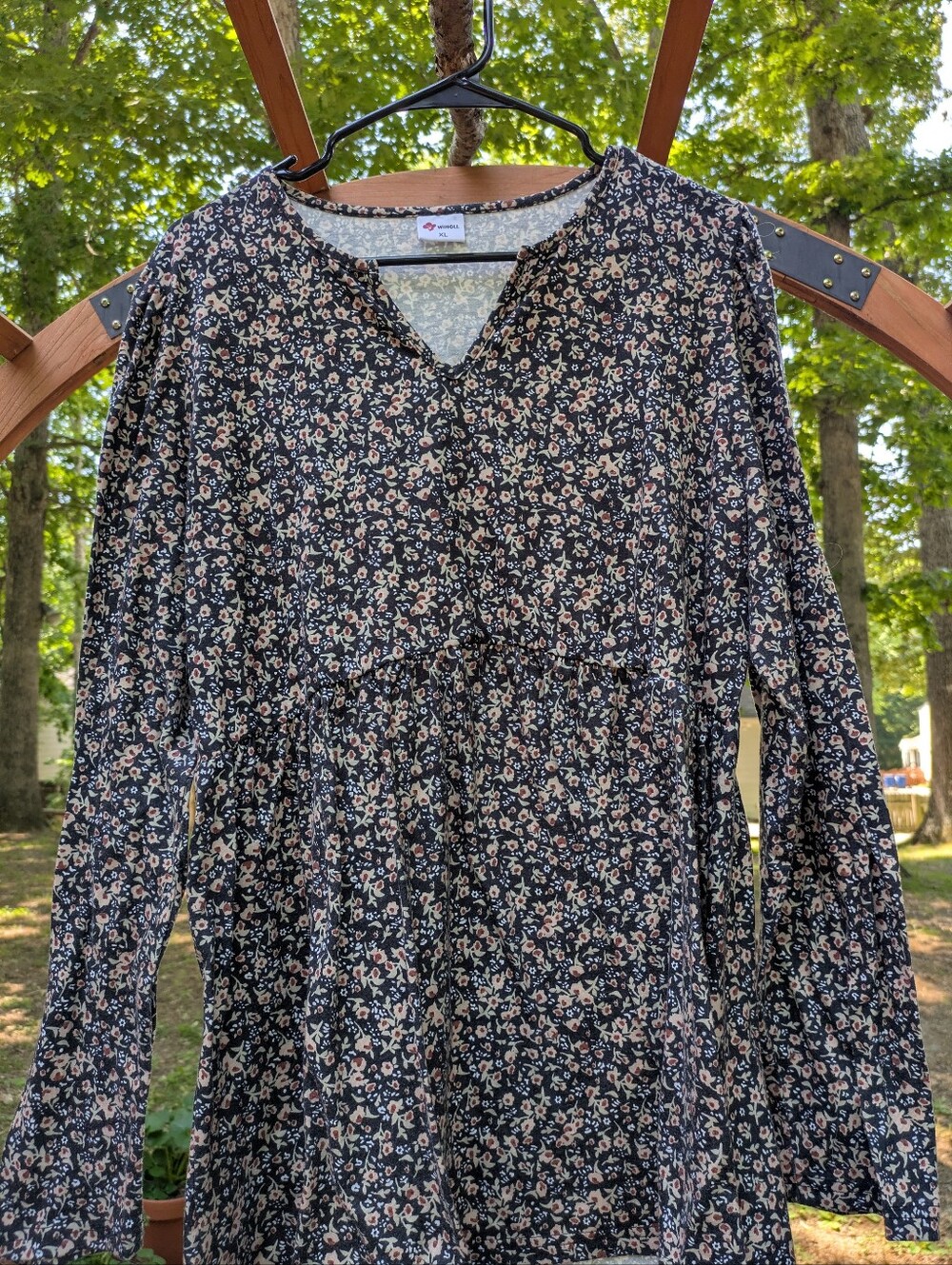 Women's V Neck Tunic Blouse With Floral Print XL